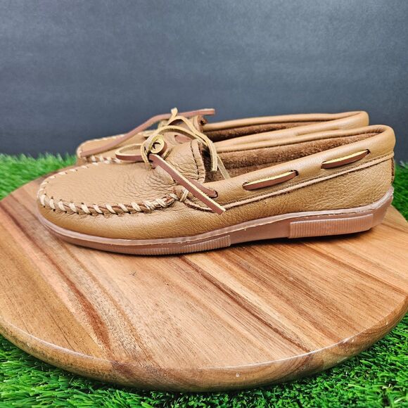 Minnetonka Classic Moosehide Moccasins 8 Shoes Soft Tan Leather Handstitched - Picture 5 of 11